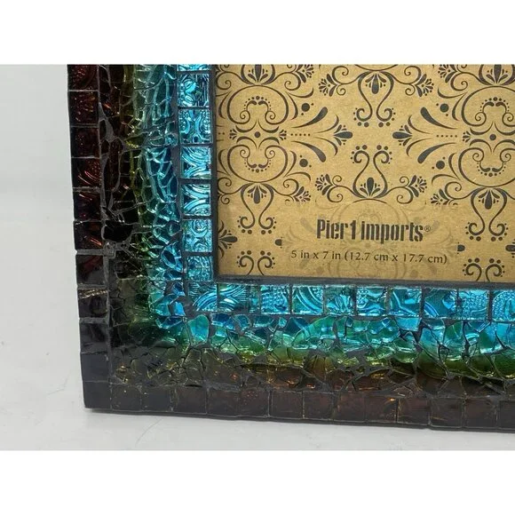 Pier 1 Imports Turquoise Mosaic Iridescent Glass Picture Frame For 5x7 Photo - Picture 7 of 16